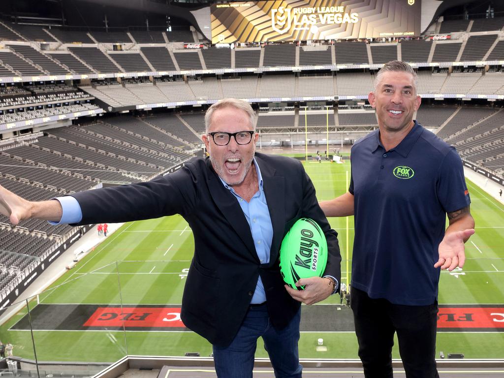 Foxtel Group CEO Patrick Delany and Fox League expert Braith Anasta. Picture: Greg Grudt/Mathew Imaging