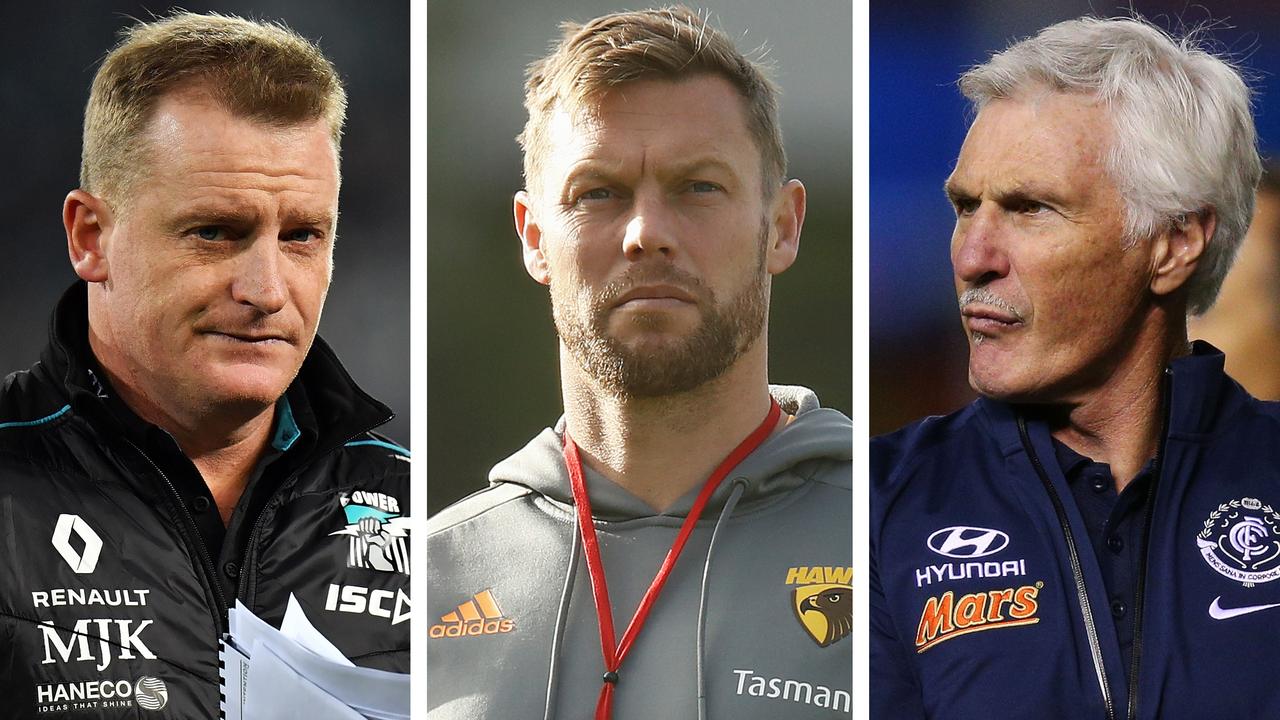 North Melbourne coaching candidates: Michael Voss, Sam Mitchell and Mick Malthouse.