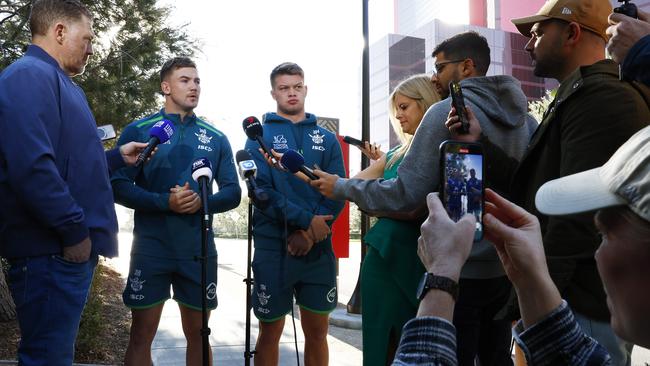 Young and Smithies front the media on Tuesday morning. Picture: Jonathan Ng