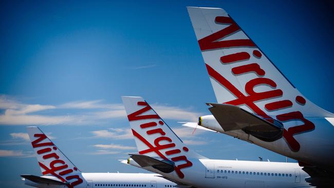 Virgin Australia aircraft parked at Brisbane Airport. Picture: Patrick Hamilton