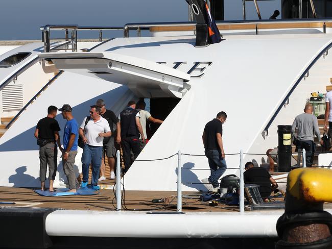 The day James Packer arrived on his new yacht. Picture: Ella Pellegrini