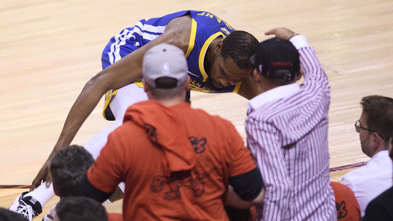 Kevin Durant goes down in Game 5.