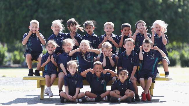 Kindy class KA from The Entrance Public School show off their silly faces. Picture: Sue Graham