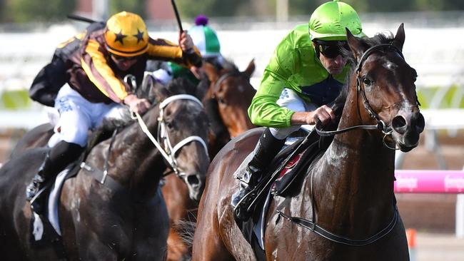 Dwayne Dunn steers Royal Symphony to victory at Flemington.