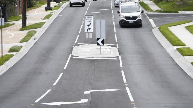 A continuous turning lane — for cars travelling in both directions — has been rammed down the centre of the street. Picture: David Caird