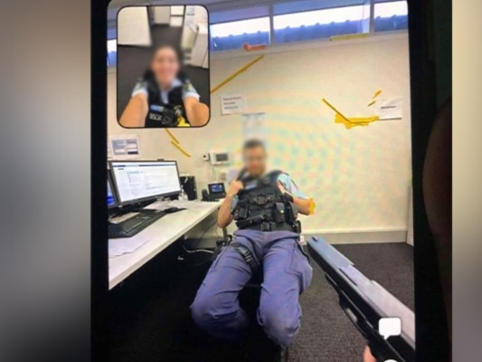 The photo of two NSW police officers on BeReal which has seen them placed on desk duties. Picture: 2GB