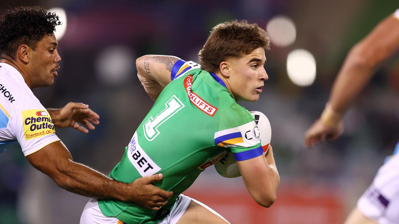 Chevy Stewart of the Raiders takes on the Gold Coast Titans last season. Picture: Mark Nolan/Getty Images