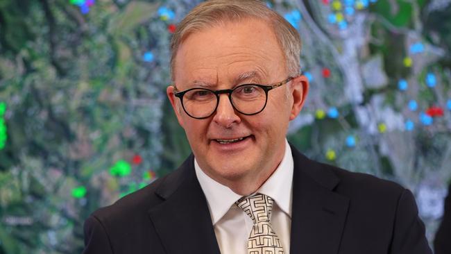 GOLD COAST, AUSTRALIA - JANUARY 09: Prime Minister Anthony Albanese speaks during a media conference at the Gold Coast Emergency Management Centre on January 09, 2024 in Gold Coast, Australia. The Queensland and Federal governments have announced additional disaster assistance funding for people impacted by storms in South-East Queensland. (Photo by Chris Hyde/Getty Images)