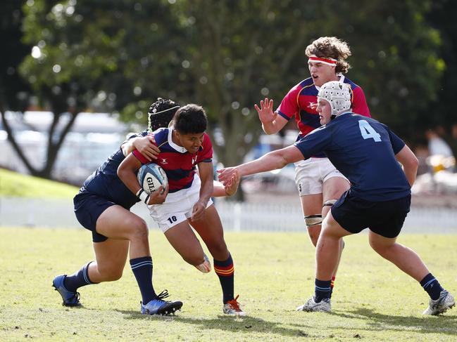 Action from the GPS First XV rugby match between Brisbane Grammar School and Brisbane State High School. Photo:Tertius Pickard