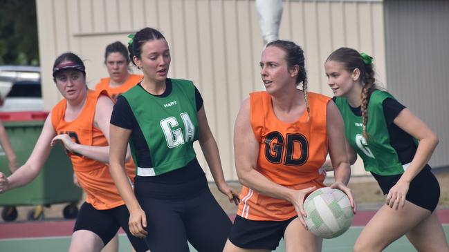 Action from Rockhampton Netball's annual Sullivan's Carnival at Jardine Park, Rockhampton, on May 24, 2025.