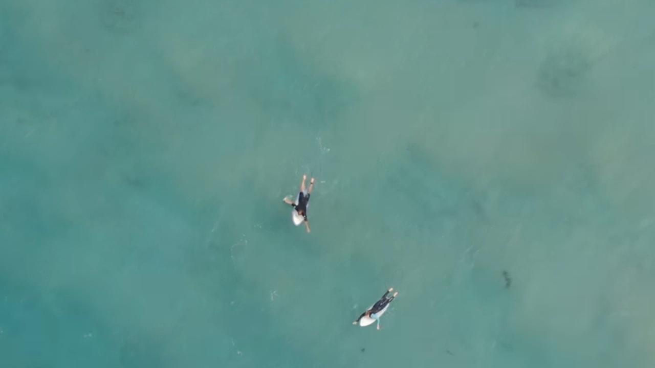 Another close call between three surfers and a shark at Maroubra Beach was caught on camera by drones. Picture: NSW Government