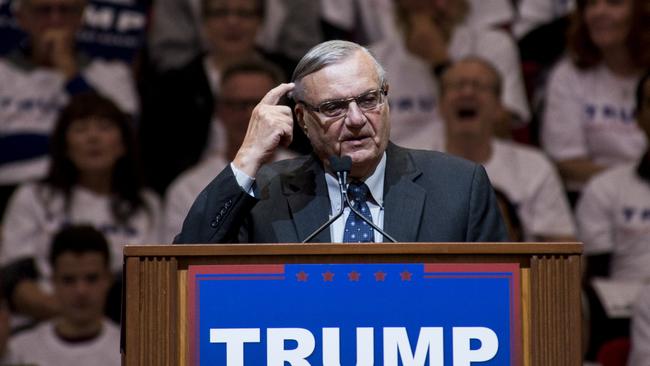 Sheriff Joe Arpaio speaks during the Trump campaign rally in Las Vegas in February.