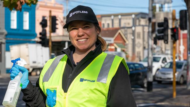 University student Lucy Pellegrino said she was grateful to start a temporary cleaning job with Spotless when work at her usual job dried up.