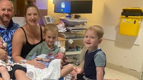 A bittersweet moment as baby Oscar is born but mum Steph is diagnosed with breast cancer. Picture: Contributed