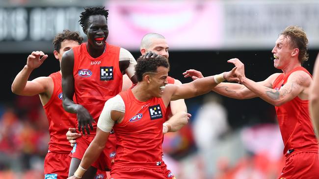 His teammates couldn’t get enough. (Photo by Chris Hyde/Getty Images)