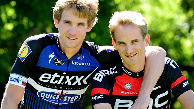 7/01/2016 Slovakian twins Martin Velits who rides for Etixx-Quickstep and brother Peter Velits who rides for BMC Racing Team will ride against each other in this years Tour Down Under.Pic Mark Brake