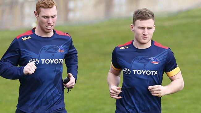 Rory Laird (right) proved his fitness at training this week. Picture: Sarah Reed