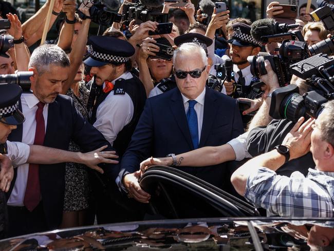 A large press pack was on hand as Huw Edwards attended court in London. Picture: Getty Images