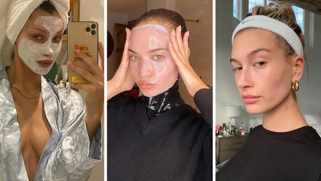 Bella Hadid, Shanina Shaik and Hailey Bieber are pros at DIY facials. Picture: Instagram