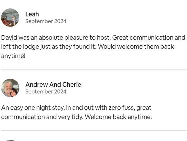 Reviews from September on David Speirs’ Airbnb account.