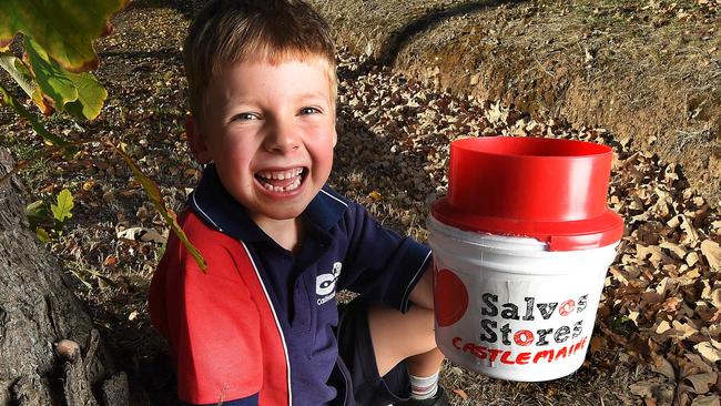 Albie Henderson shook tins for the Salvos in the nation’s most charitable town, Castlemaine. Picture: Rob Leeson