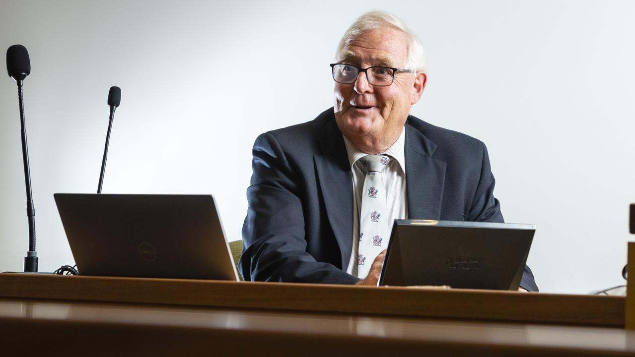 Bailiff Pat Roache at his desk in Courtroom 5 of Toowoomba Supreme Court. Picture: Kevin Farmer