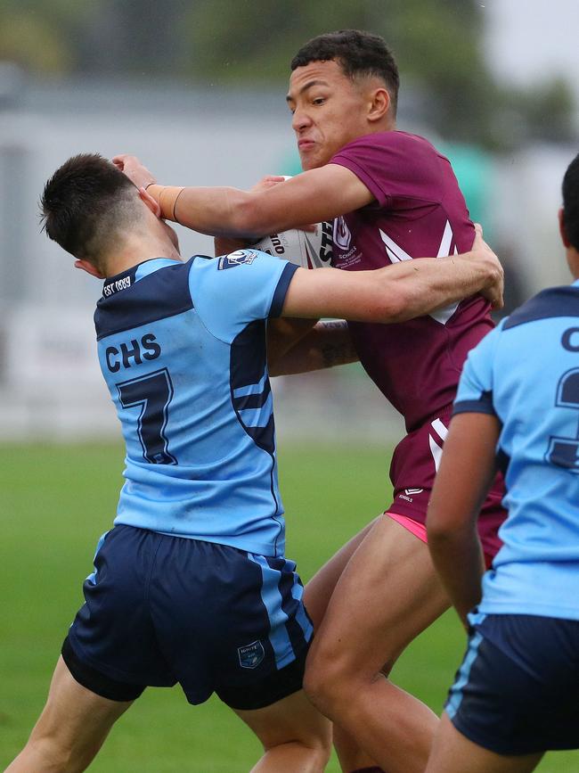 Wavell State High young gun Jared Horne in action for the Queensland Maroon 15 Years side at the ASSRL National Championships. Picture: Tertius Pickard