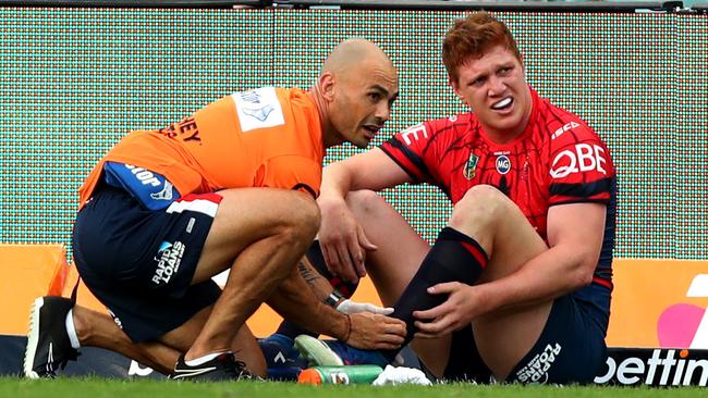 Roosters prop Dylan Napa is facing a stint on the sideline with an ankle injury. Picture: Gregg Porteous