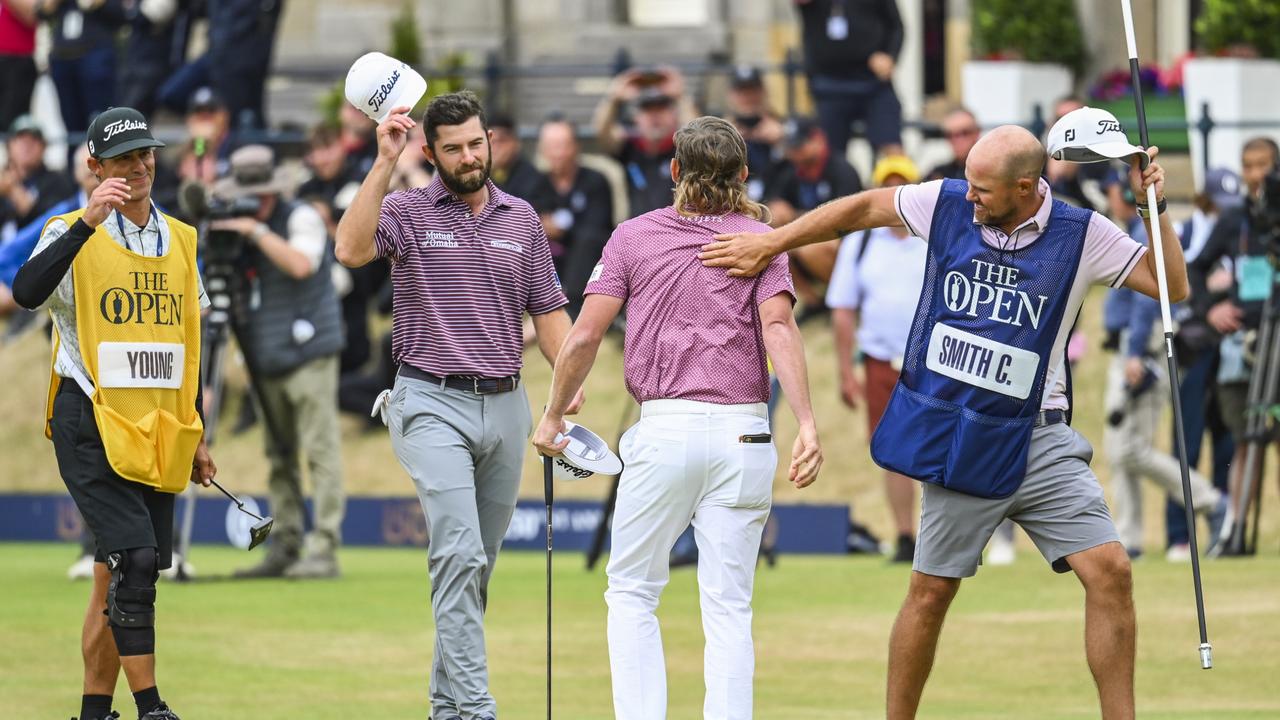 Cameron Smith celebrates in the moments after winning the Open. Picture: Getty Images