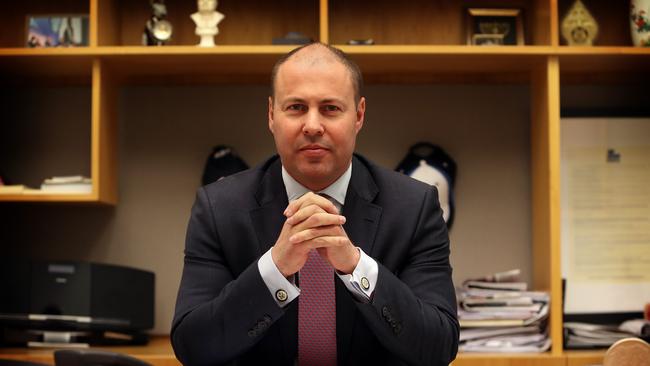 Treasurer Josh Frydenberg in his office at Parliament House in Canberra. Picture Kym Smith