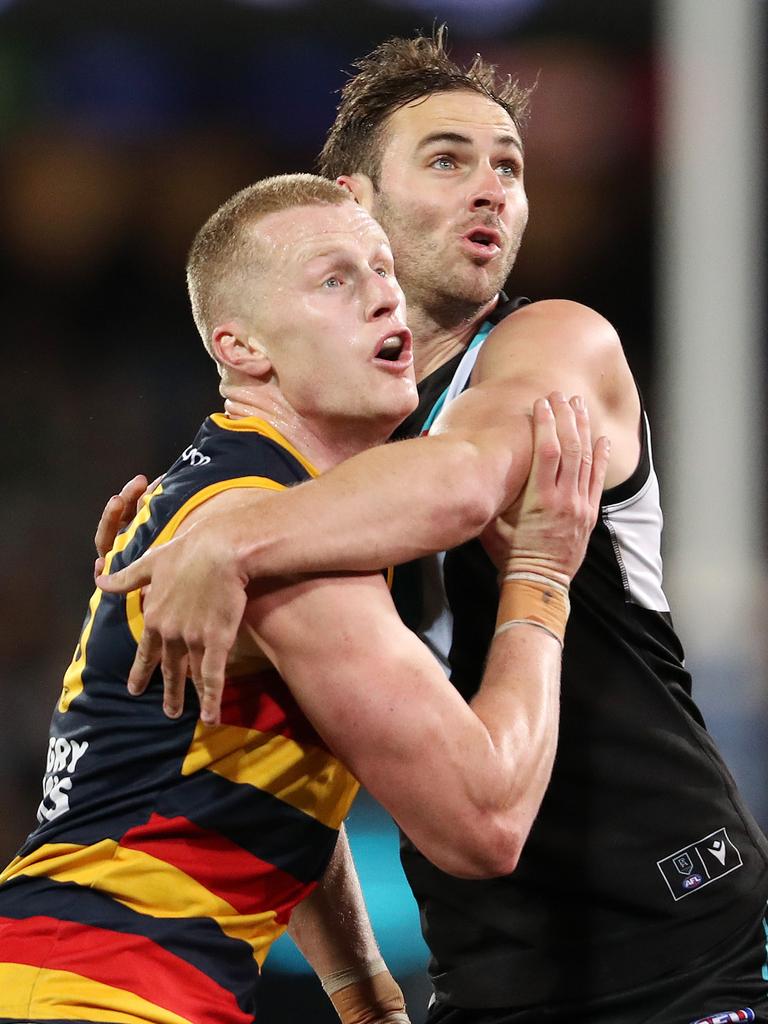 Finlayson had to play as a No. 1 ruck for the Power. (Photo by Sarah Reed/AFL Photos via Getty Images)