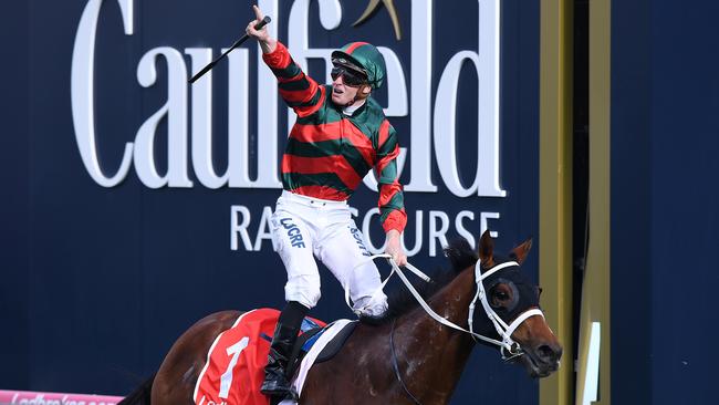 Jockey James McDonald and The Autumn Sun take out the Caulfield Guineas.