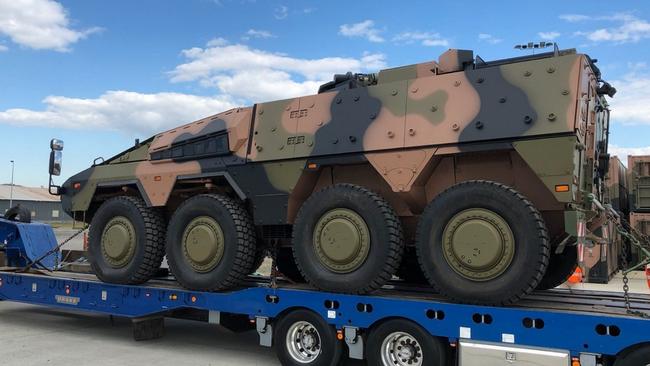 The first Boxer combat reconnaissance vehicle arrives in Brisbane.