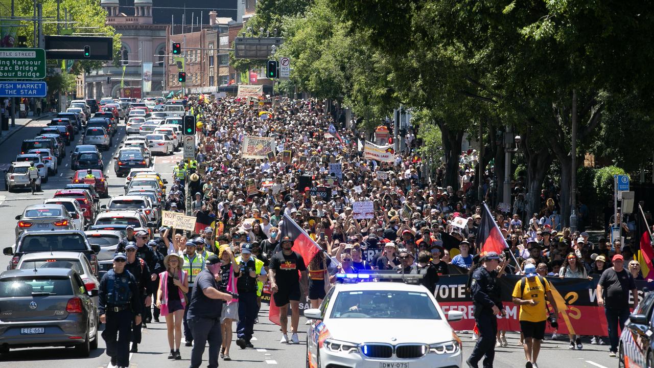 Millions of Australians participate in marches and rallies in support of First Nations Australians on the national holiday. Picture: NCA NewsWire / Brendan Read