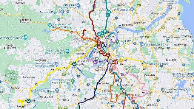 Existing “high-frequency” routes in Brisbane.