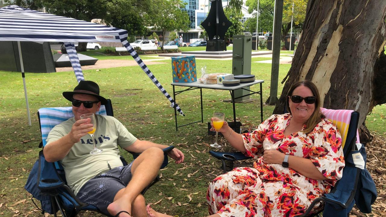 Russ and Jen Barton enjoy Christmas celebrations at Cotton Tree Park. Picture: Laura Pettigrew.