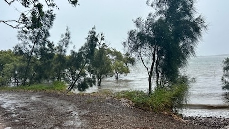 Wind and rain and whipping the Russell Island coastline on Monday as Cyclone Alfred moves closer to Brisbane. Picture: Contributed