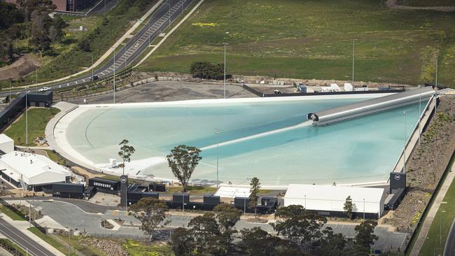 An aerial view of the Urbnsurf surf park in Melbourne. Picture: Daniel Pockett/Getty Images