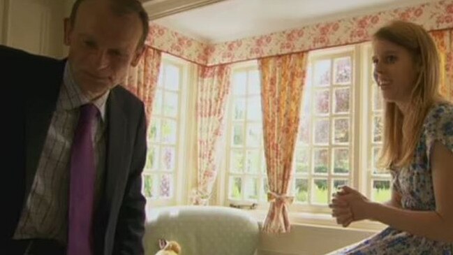 Princess Beatrice in the cottage with journalist Andrew Marr in his 2012 series The Diamond Queen. Picture: BBC