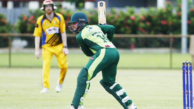 Rovers' Andrew Phelps bats in the Cricket Far North 40 overs match between the Cairns Rovers and Norths, held at Griffiths Park, Manunda. Picture: Brendan Radke