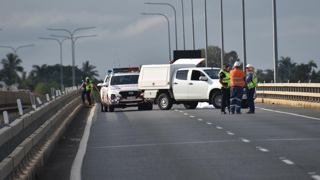 Police are on scene at a suspected hit and run on Ron Camm bridge in North Mackay. Picture: Lillian Watkins