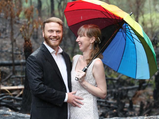 Teegan Diamond at the Campbell Rhododendron Gardens with fiance John Huckins ahead of their wedding at the venue. Picture: David Swift