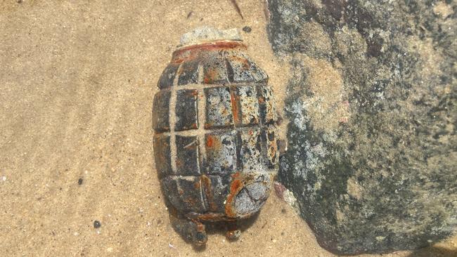 A WWII-era grenade found near Ellis Beach on Saturday, July 29. Picture: Supplied