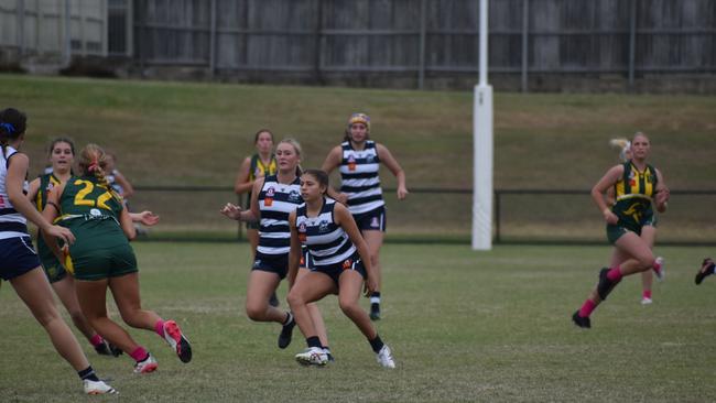 Under-17 Girls division 1 action between the Broadbeach Cats and Maroochy Roos. Sunday April 23, 2023. Picture: Nick Tucker