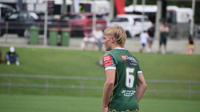 Lachlan Stuart’s mullet up close. Meninga Cup game between the Ipswich Jets and Wide Bay Bulls. Saturday March 11, 2023. Picture, Nick Tucker.