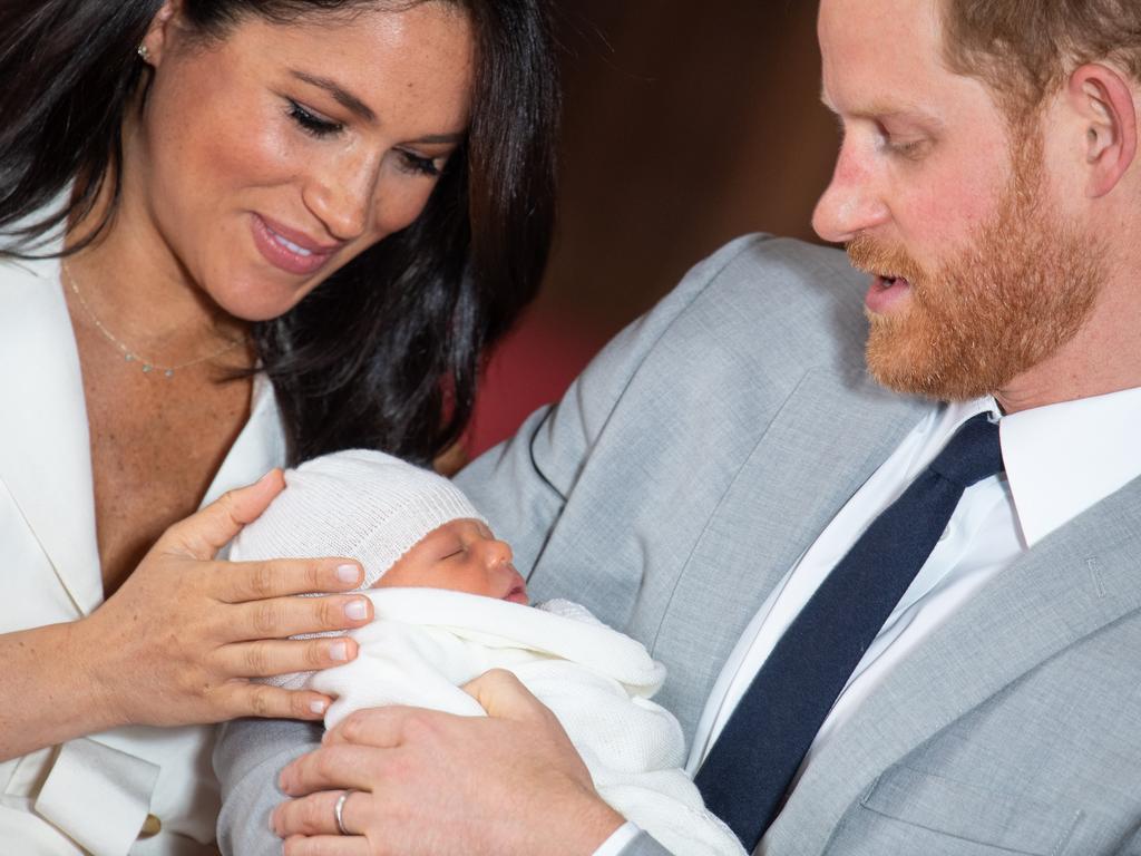 Meghan and Harry with their new arrival. Picture: Dominic Lipinski — WPA Pool/Getty Images