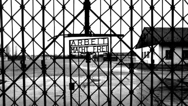 Main gate at Dachau concentration camp in Germany