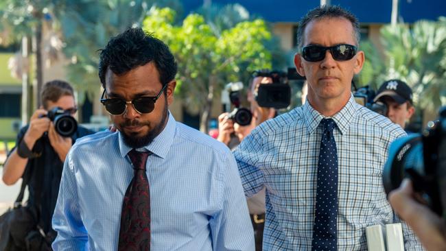 Banned AFL star and Territory footy product Willie Rioli arrives at Darwin Local Court today to face drug possession chargess. Picture: Che Chorley