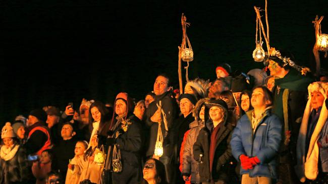 The crowd watches the Mid-Winter Man burn at the Huon Valley Mid-Winter Fest. Picture: PATRICK GEE