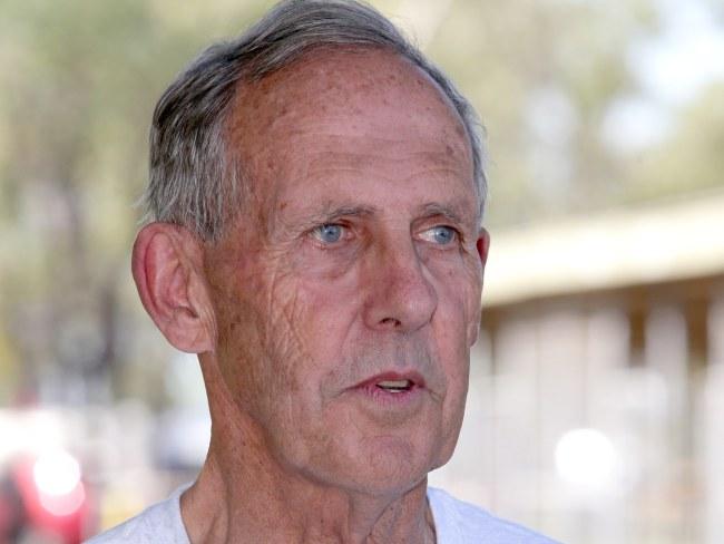 Bob Brown, speaks at a press conference during the Clermont Anti Adani Convoy, at the show grounds in Clermont, on Sunday April 28th, 2019 (Image AAP/Steve Pohlner)